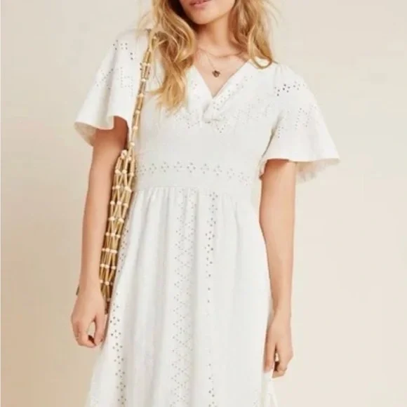 Anthropologie Maeve Cream Eyelet V-Neck Maxi Dress - Picture 7 of 7